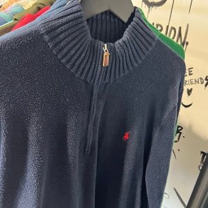 Ralph Lauren Polo Large Blue Zip Pullover Sweater - Classic Style